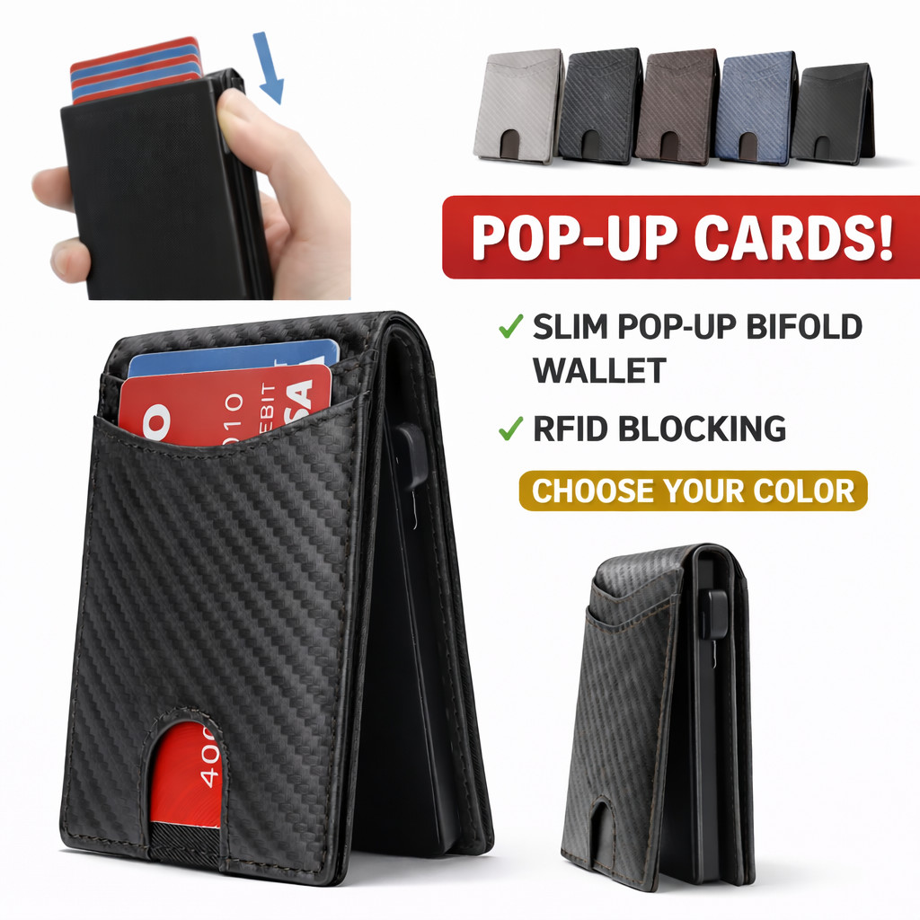 Men’s Slim Pop Up Wallet RFID Blocking Carbon Fiber Bifold Fast Ship Men Gift