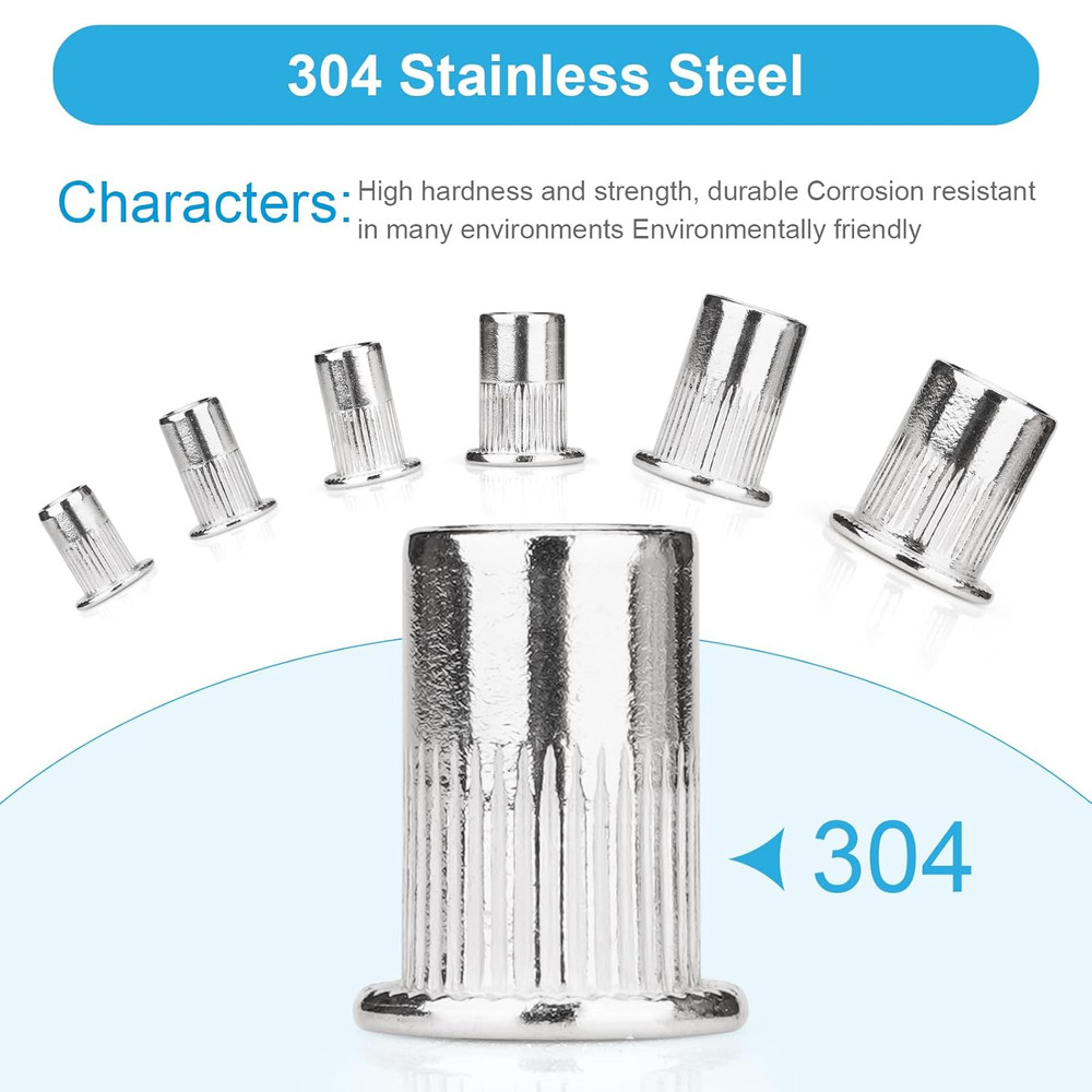 30Pcs M10 Rivet Nuts, 304 Stainless Steel Flat Head Rivnut Threaded Insert Nutse