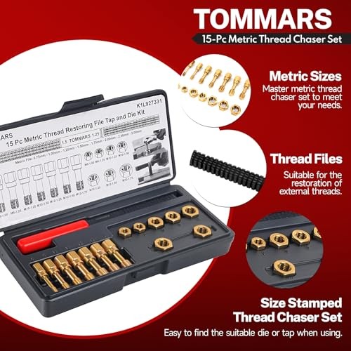 15-Piece Thread Chaser Set, M6 M8 M10 M12 Thread Metric Thread Chaser&File