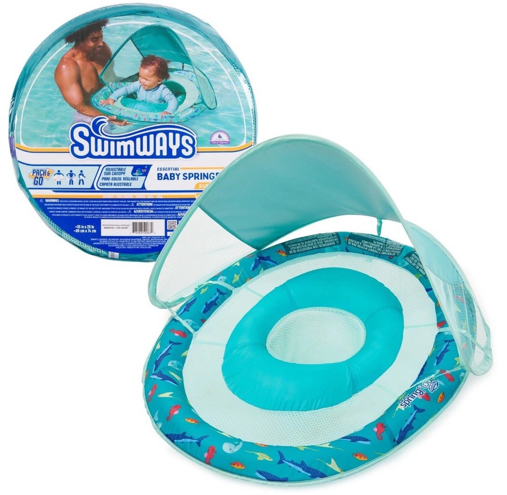 2 Swimways Spring Float Sun Canopy 35inx29in 9-24 Months 33lbs Adjustable Teal