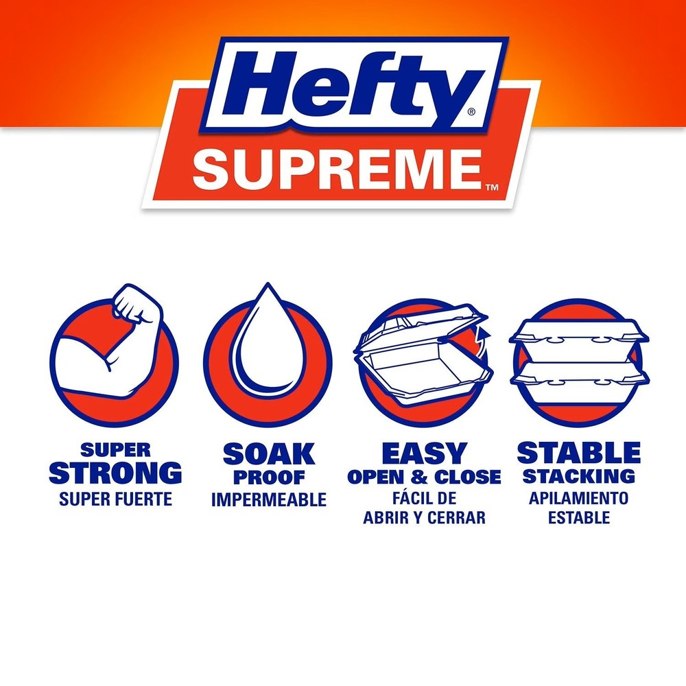 Hefty Supreme Foam Hinged Lid Container, 3-Compartment 125 ct.