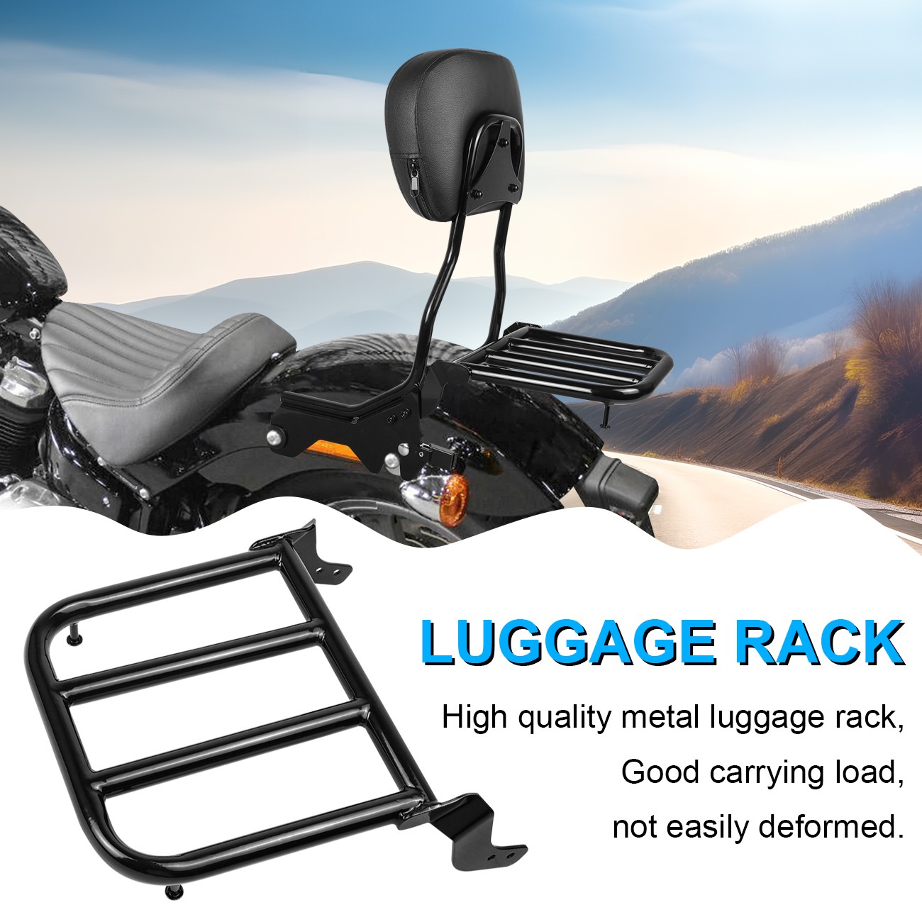 Detachable Backrest Sissy Bar with Luggage Rack For Harley Softail FLHC FXBB 18+