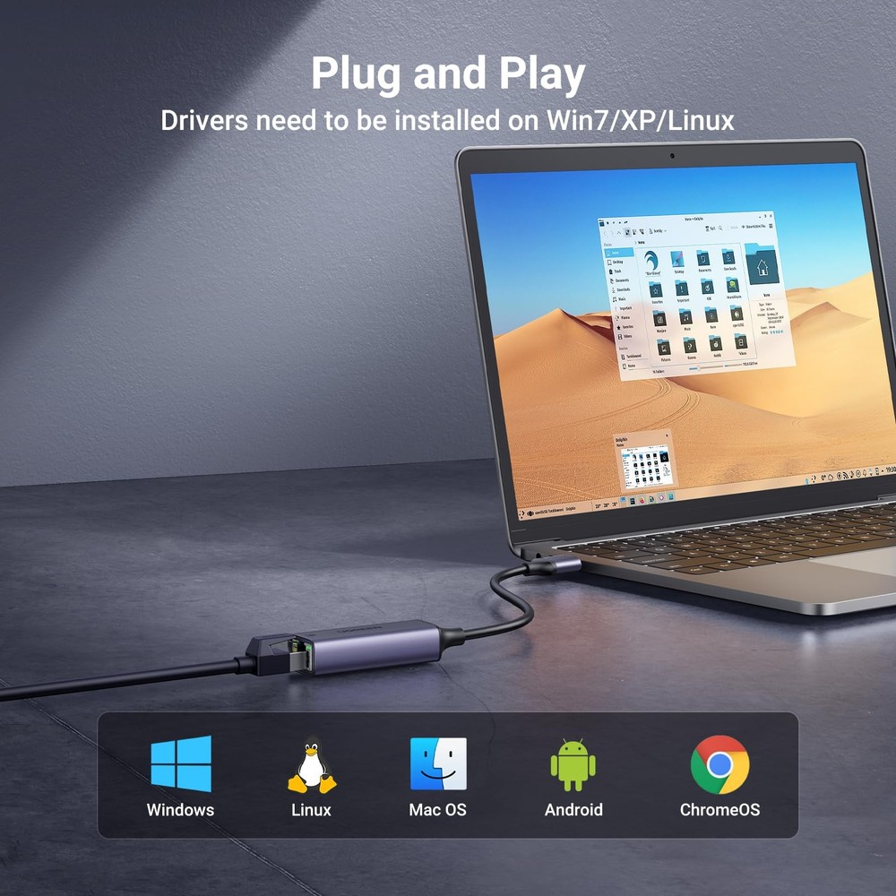 UGREEN USB to Ethernet Adapter, Plug and Play Space Grey