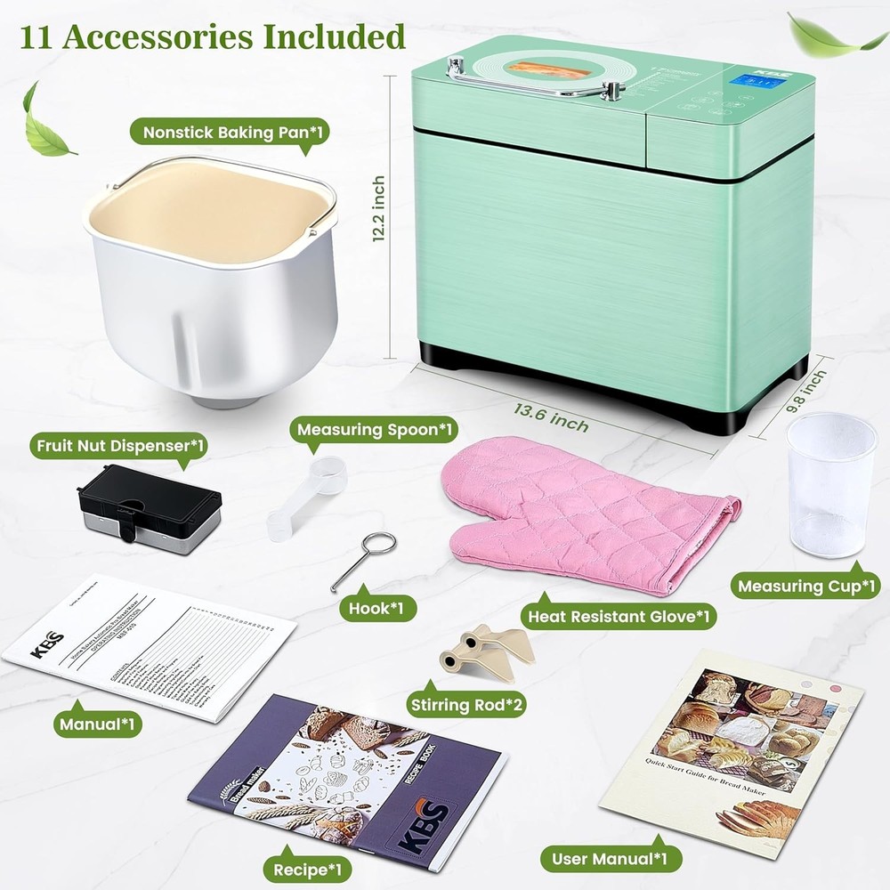 Bread Maker Dual Heaters,2.2LB Bread Machine with Healthy Ceramic Pan & Auto,