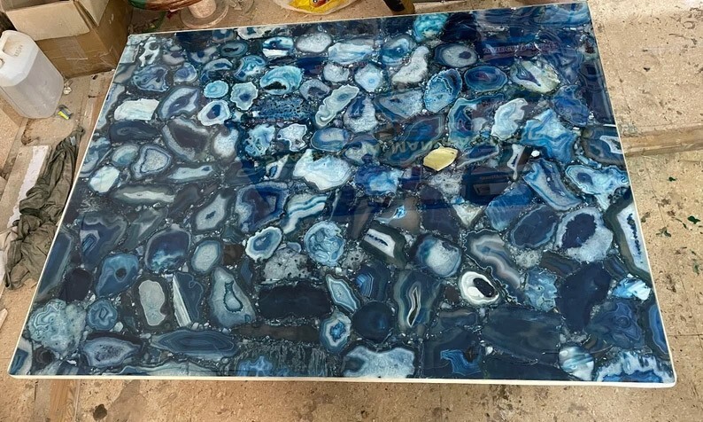 24"x36" Agate Console Table, Blue Agate Dining Table, Agate Dining Table Decor