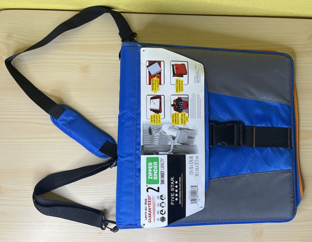 Five Star 2" Zipper Binder 580 Sheet Capacity w/ Durable Shoulder Strap