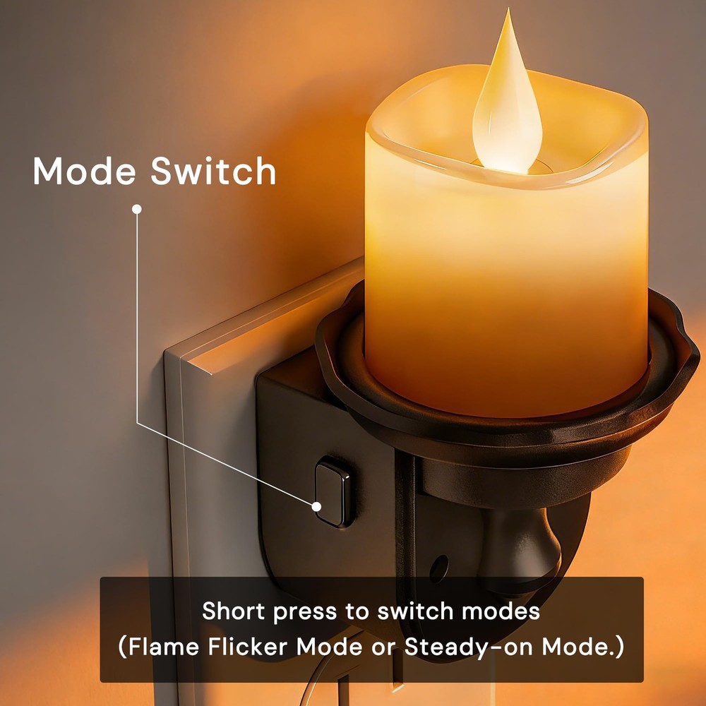 Flameless Candle Night Light, Flicker Night Lights Plug into Wall 2 Pack, Amb...