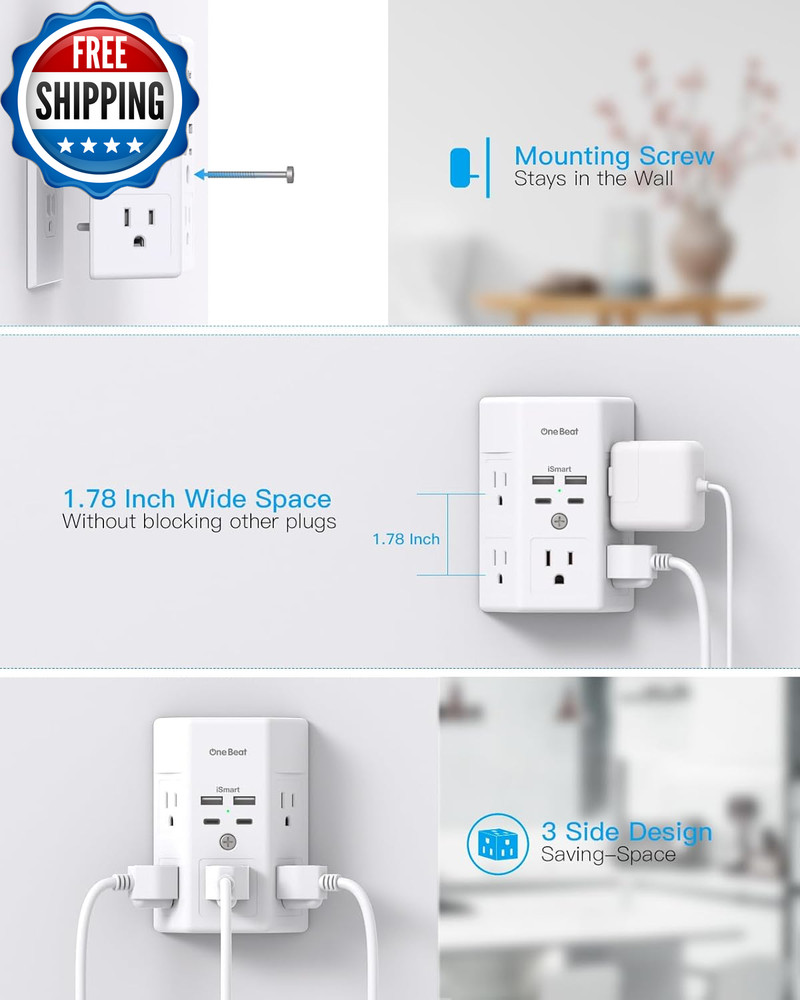 Multi Plug Outlet Surge Protector 5 Outlet Extender with 4 USB Charging...