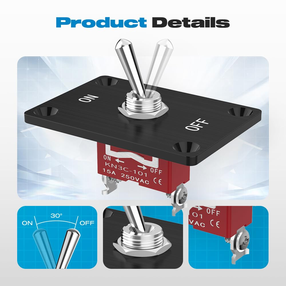 Toggle Switch, 12V 30A Heavy Duty On/Off 2Pin SPST Waterproof Toggle Switch wit