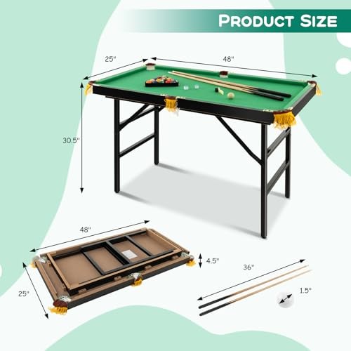 47" Folding Billiard Table, Pool Game Table Includes Balls, Black & Green