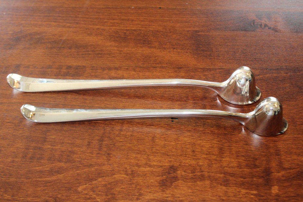 PAIR VINTAGE 10" SILVER PLATE CANDLE SNUFFERS-ONE SG ENGLAND