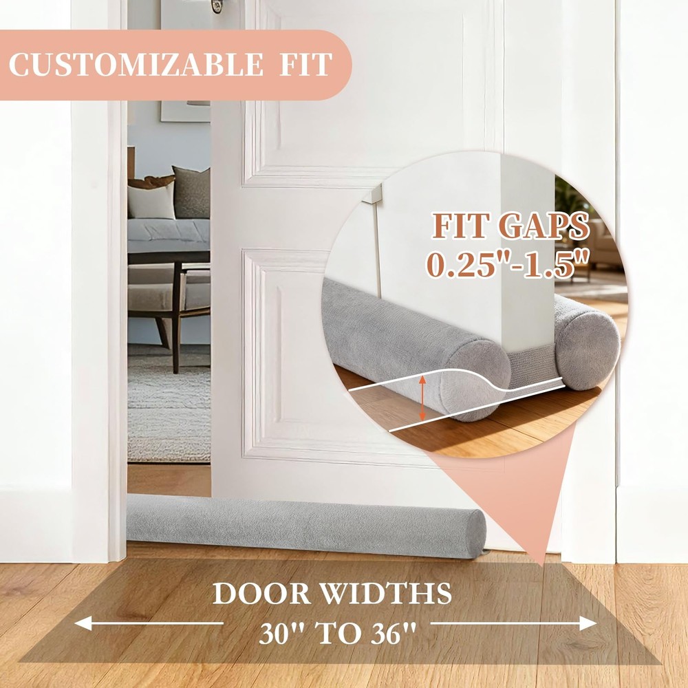 Adjustable Under Door Draft Stopper, 30"-36" Double Side Block Design, Windpr...