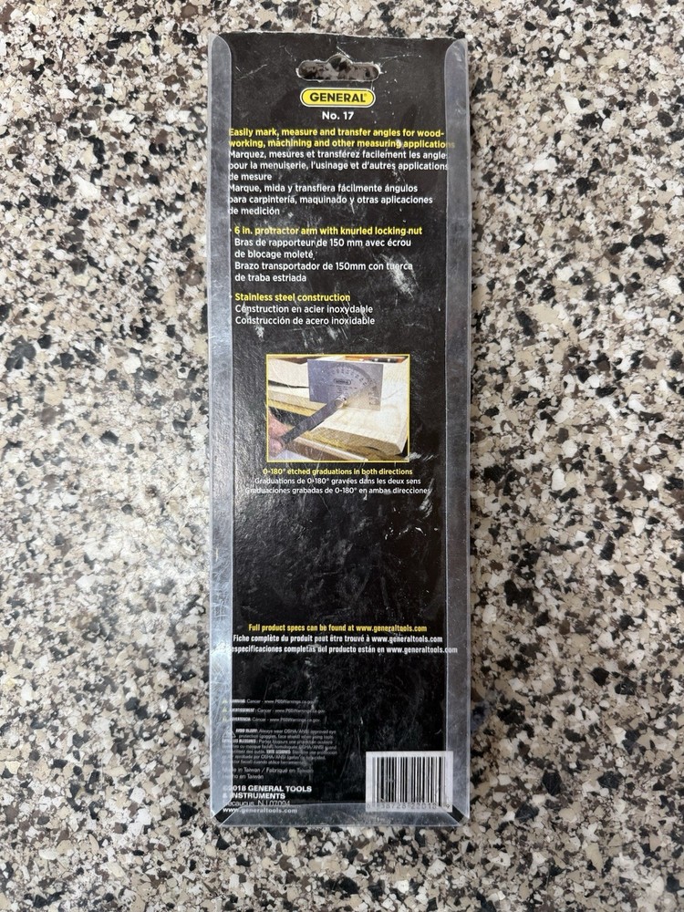 General No. 17 Bevel Protractor 6 in Rectangular Head 0-180 Degree