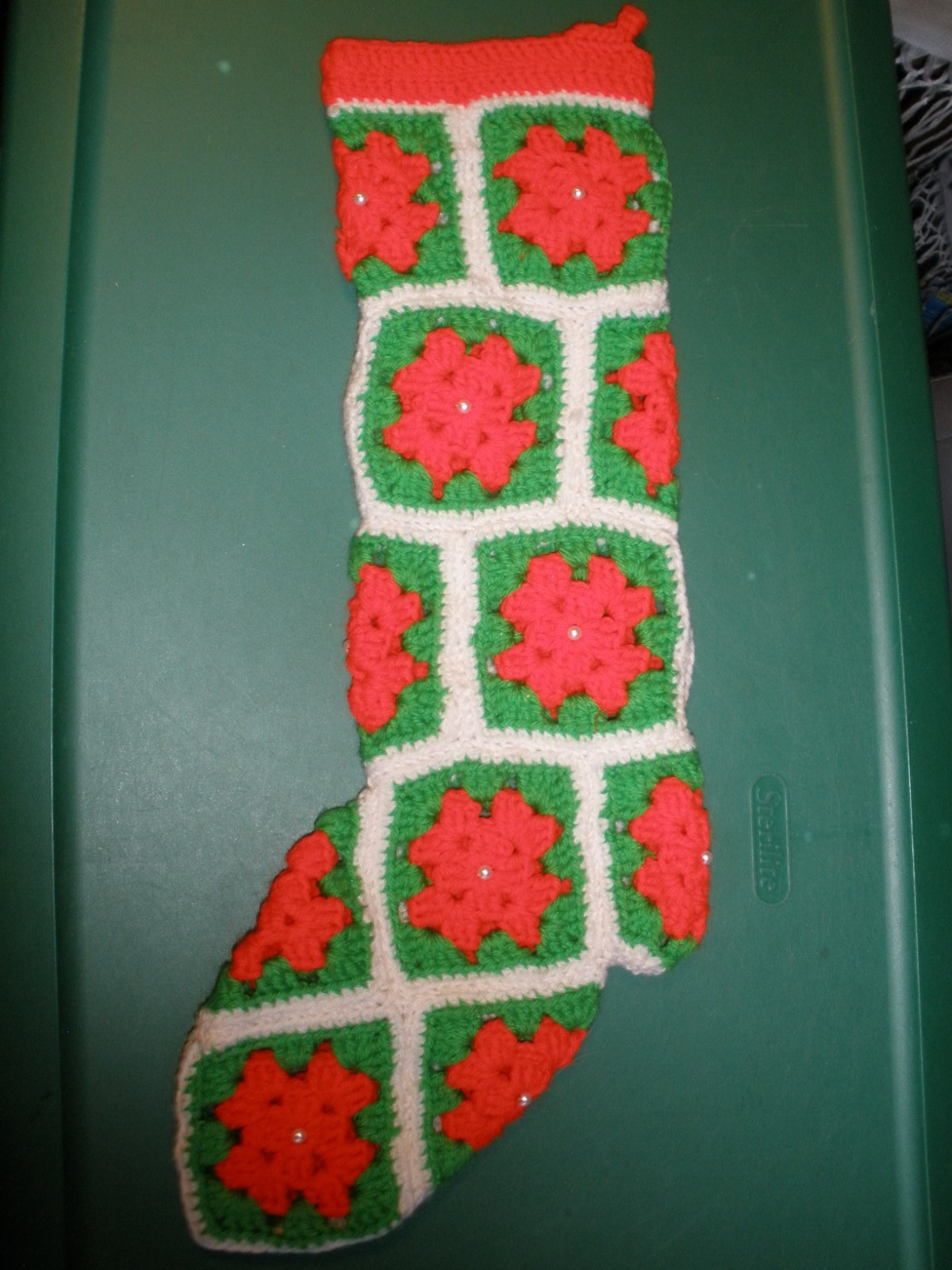 Handmade Crochet 20" Red Green White Christmas Stocking (YOU CHOOSE STYLE)