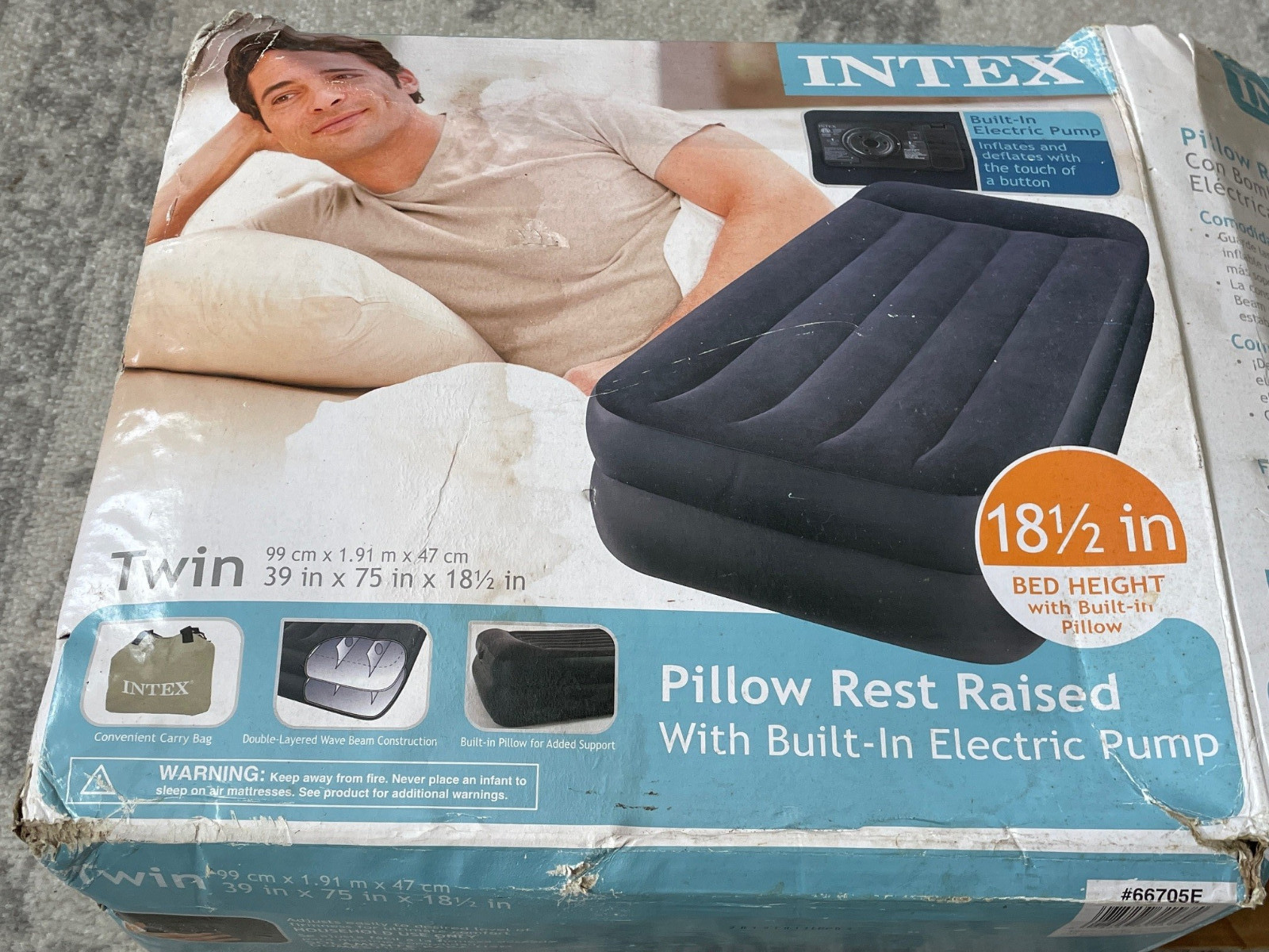 Intex Pillow Rest Raised Airbed with Built-in Pillow and Electric Pump Twin Bed