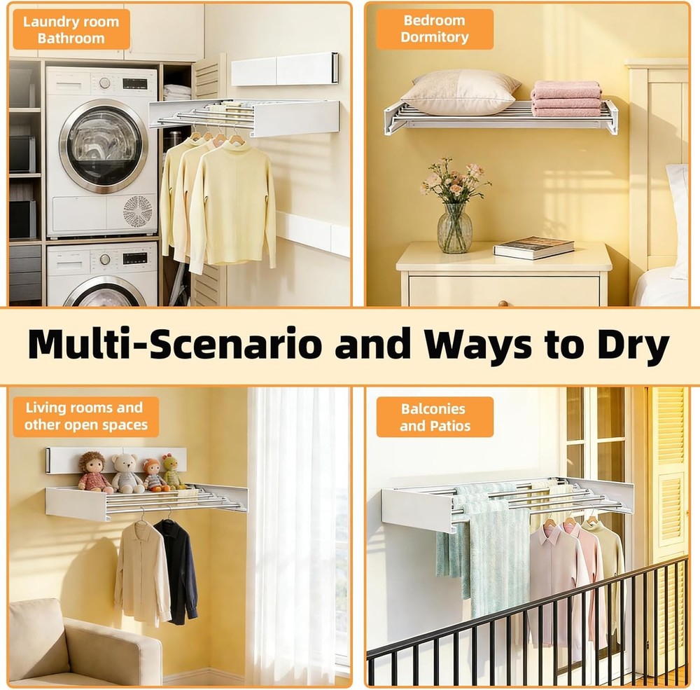 Wall Mounted Clothes Drying Rack 32", Collapsible Space Saving Laundry Drying Ra