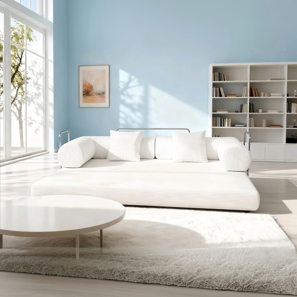 Folding Sleeper Sofa Bed Floor Compression Sofa w/ Metal Frame for Small Space