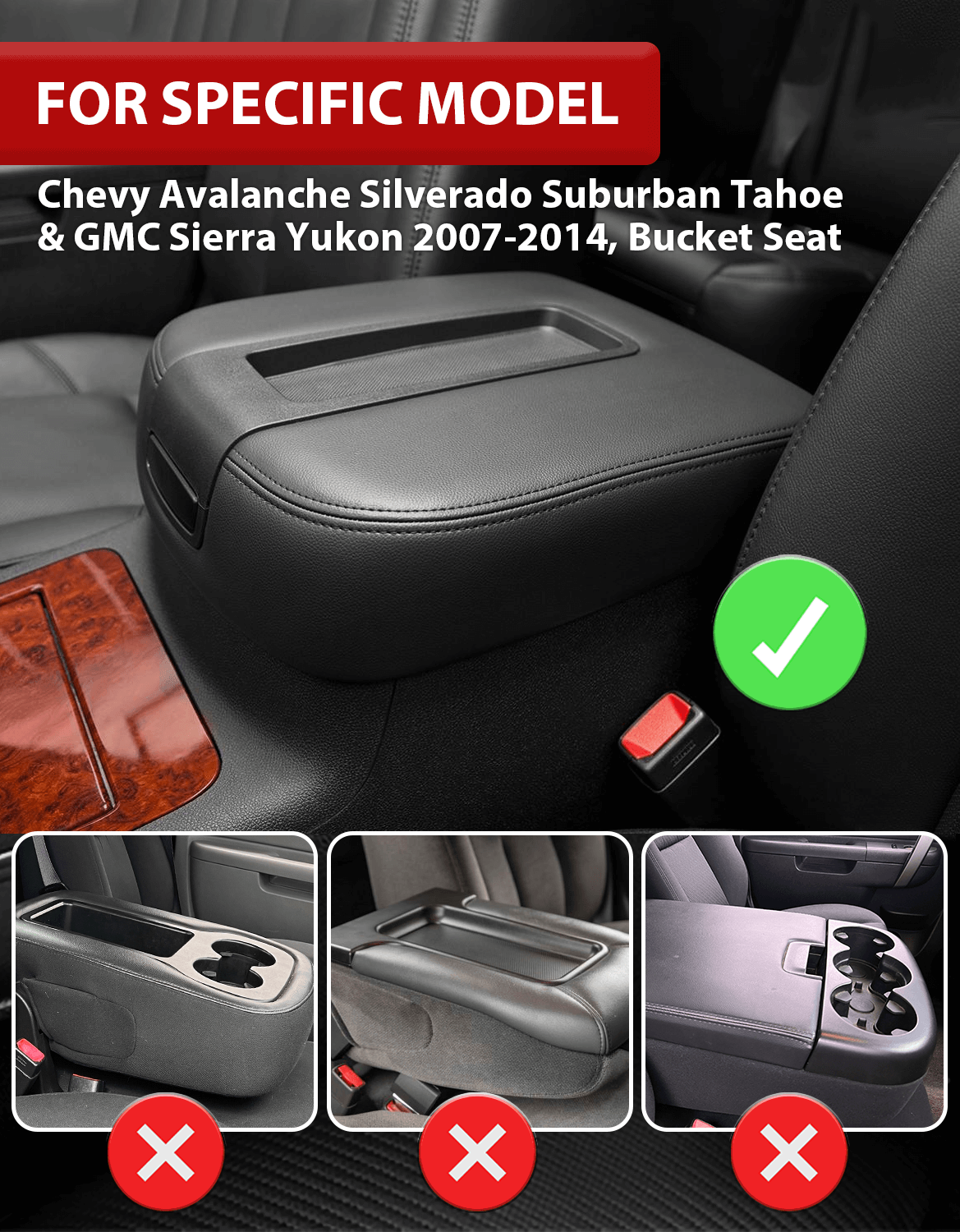 For GMC Sierra 2007-2014 Center Console Armrest Lid Leather Cover Cushion Pad