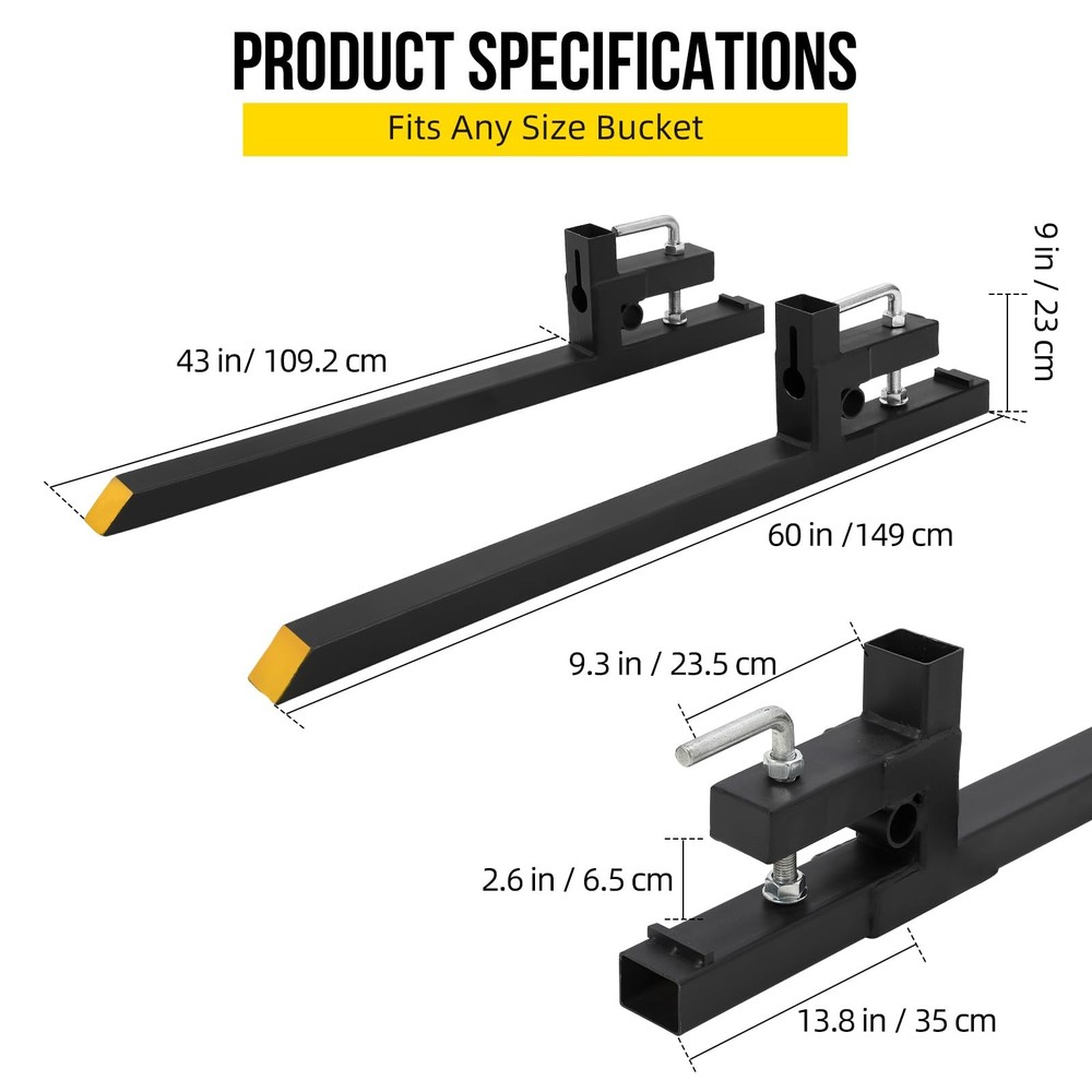 60"Skid Steer Pallet Heavy Duty Tractor Fork Attachment,4000LBS,Tractor Loader