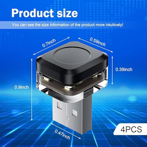 4 PCS Car Interior USB LED Lights, Square Plug-in Ambient Decor Light,