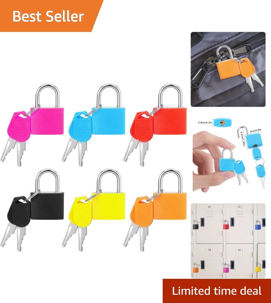 Lightweight & Rustproof Luggage Locks - 6 Colored Padlocks with Keys Included