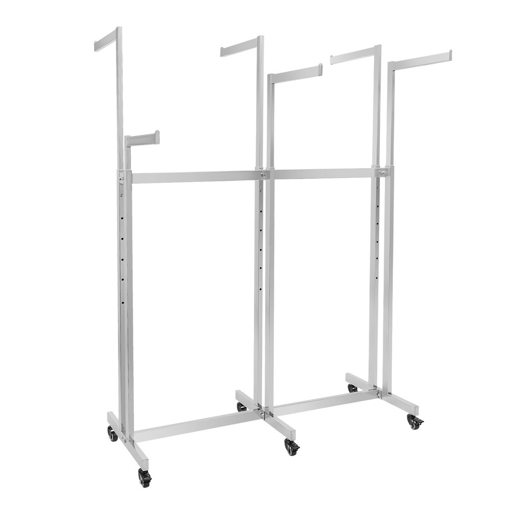 Adjustable Height 6-Arm Silver Garment Display Rack with Wheels