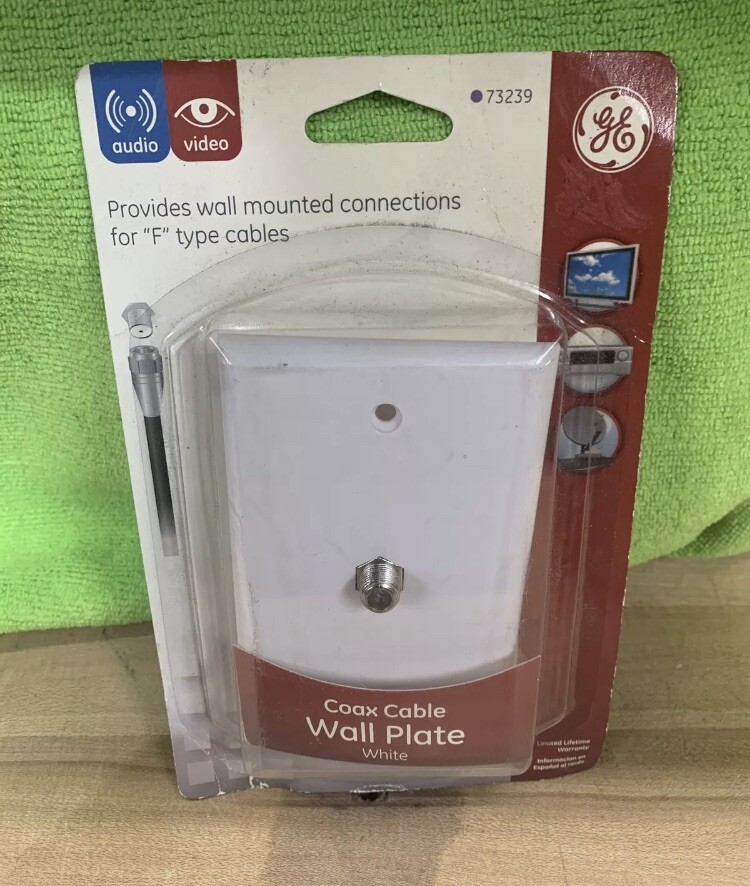 GE Coax Cable Wall Plate (Quantity 1) WHITE For Type F Cables # 73239