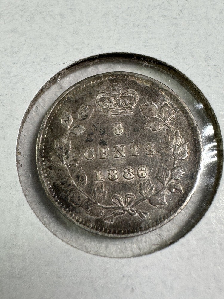 1886 Canada 5 Cents Small Silver Coin Small 6 Cleaned