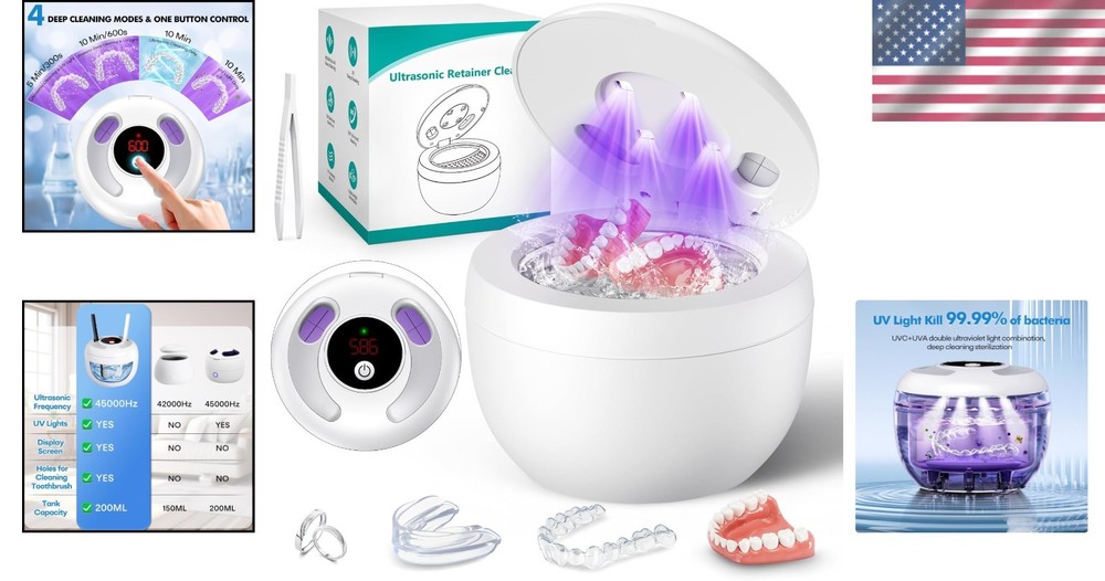 Deep Cleaning 45kHz Ultrasonic Machine for Retainers & Toothbrushes, White