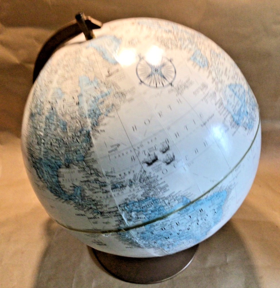 Replogle 12" Diameter Antique Globe. Metal Stand and Support