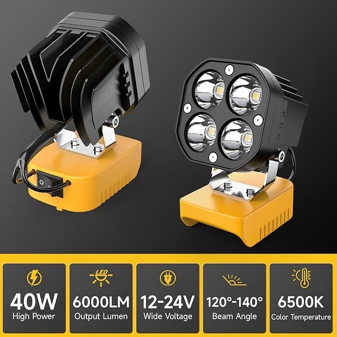 2 Packs 40W LED Work Light Compatible with Dewalt 20V Battery Emergency Lighting