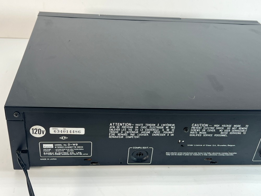 Sansui D-W9 Dual Cassette Deck, Untested