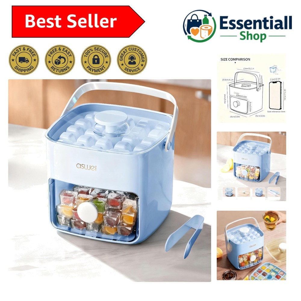 High-Capacity Ice Cube Tray Set with Portable Bin - Clean & Elegant Design