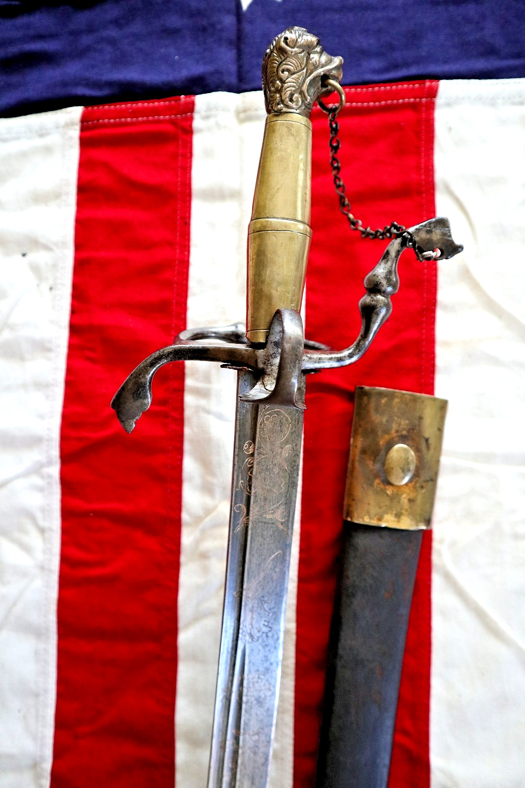 FRENCH INDIAN WAR REVOLUTIONARY WAR, GERMAN DOG HEAD SWORD CIRCA 1730-40