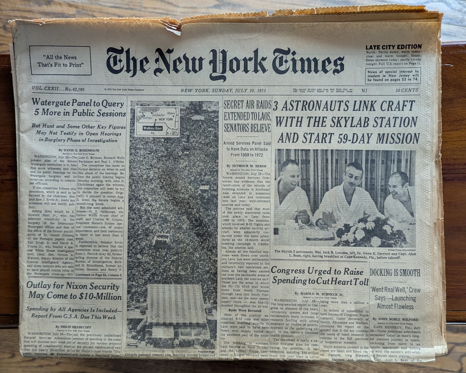 New York Times July 29 1973 Grateful Dead Watkins Glen Section One Only Skylab