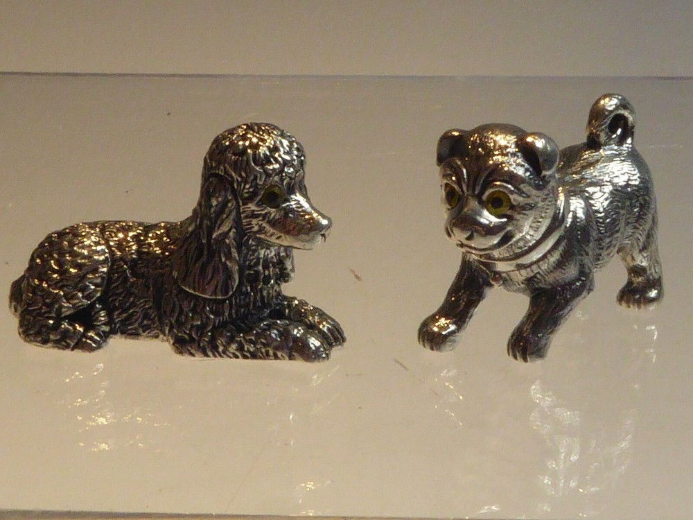 PAIR SOLID SILVER MINIATURE DOGS