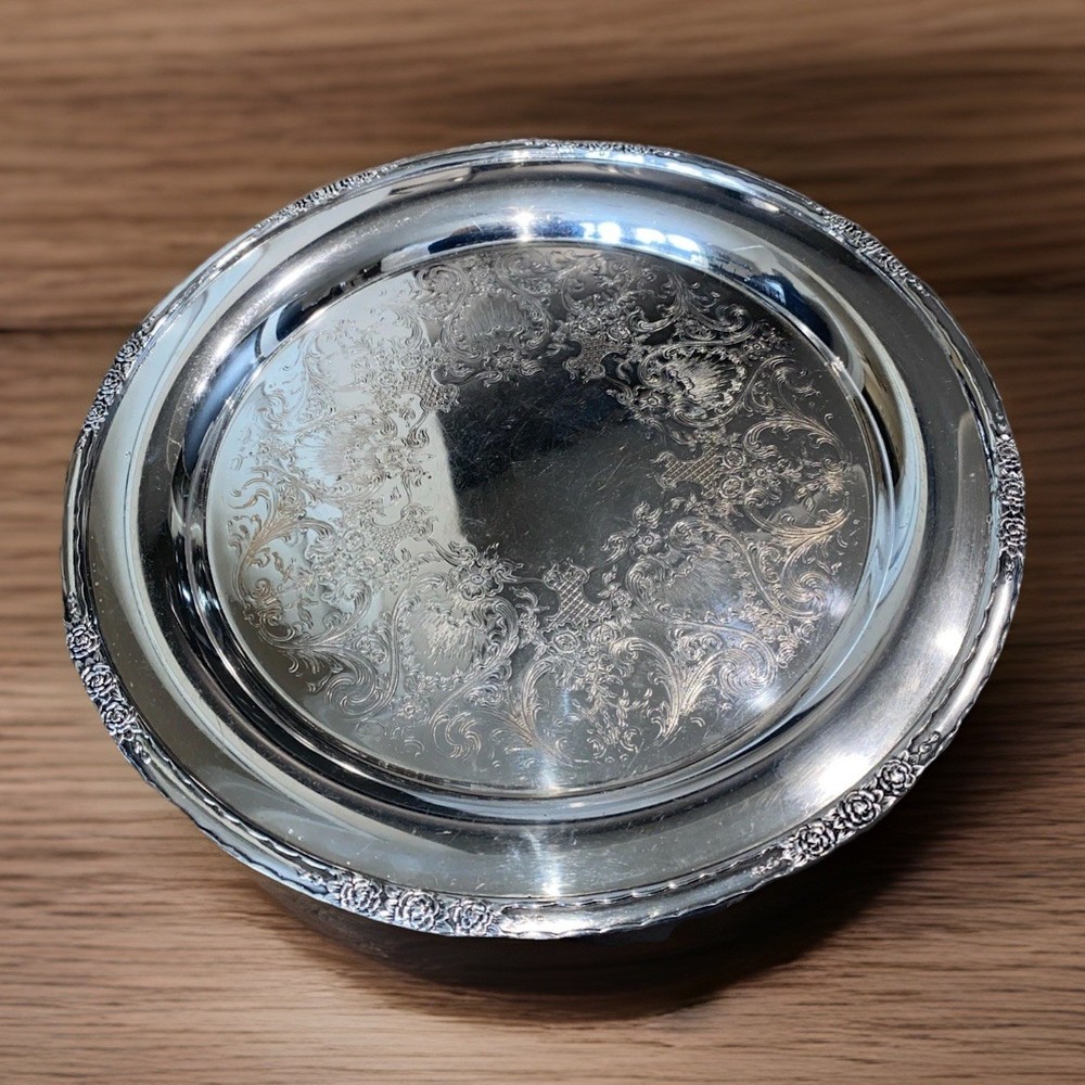 Vintage International Silver Company 11" Silverplate Round Tray CAMILLE #6070