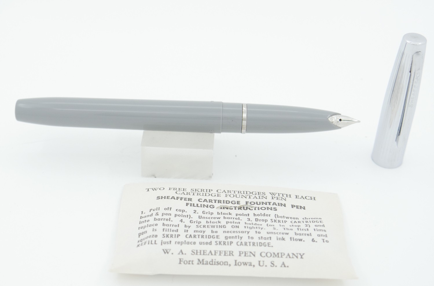 Sheaffer Skripsert Grey w/Chrome Cap Fountain Pen - M Nib - 1962 - NEW, Unused