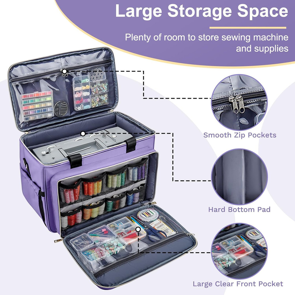 Purple Sewing Machine Case & Double Layer Organizer with Strap & Handle