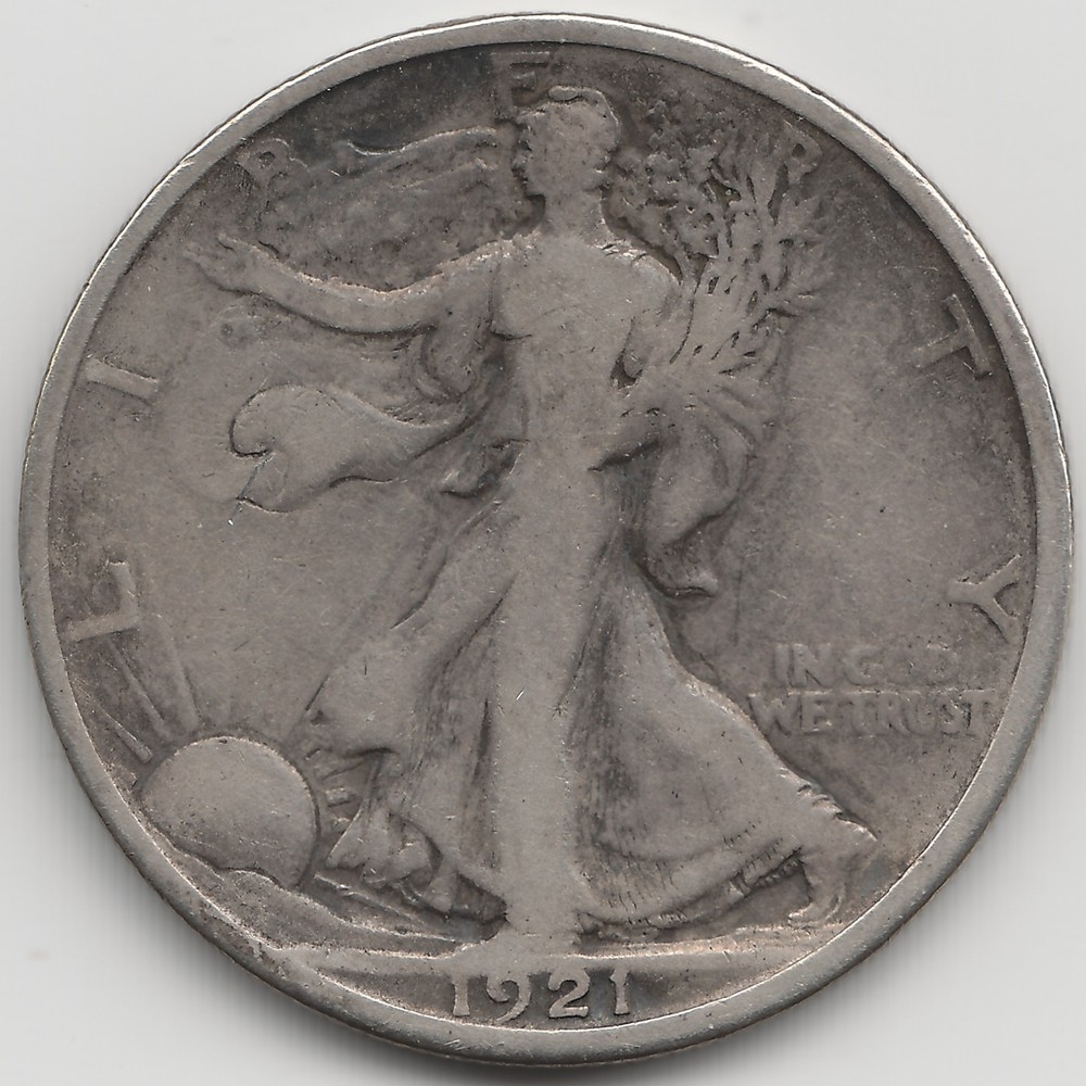 1921 D Walking Liberty Half Dollar, VG+, scratch