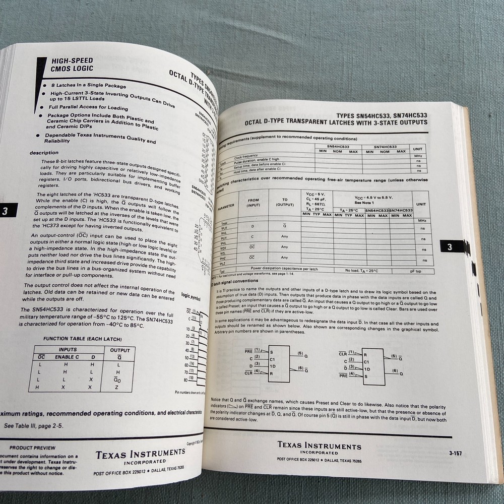 Book Texas Instruments 1983 Silicon-gate Complementary MOS CMOS High Speed TI Lo