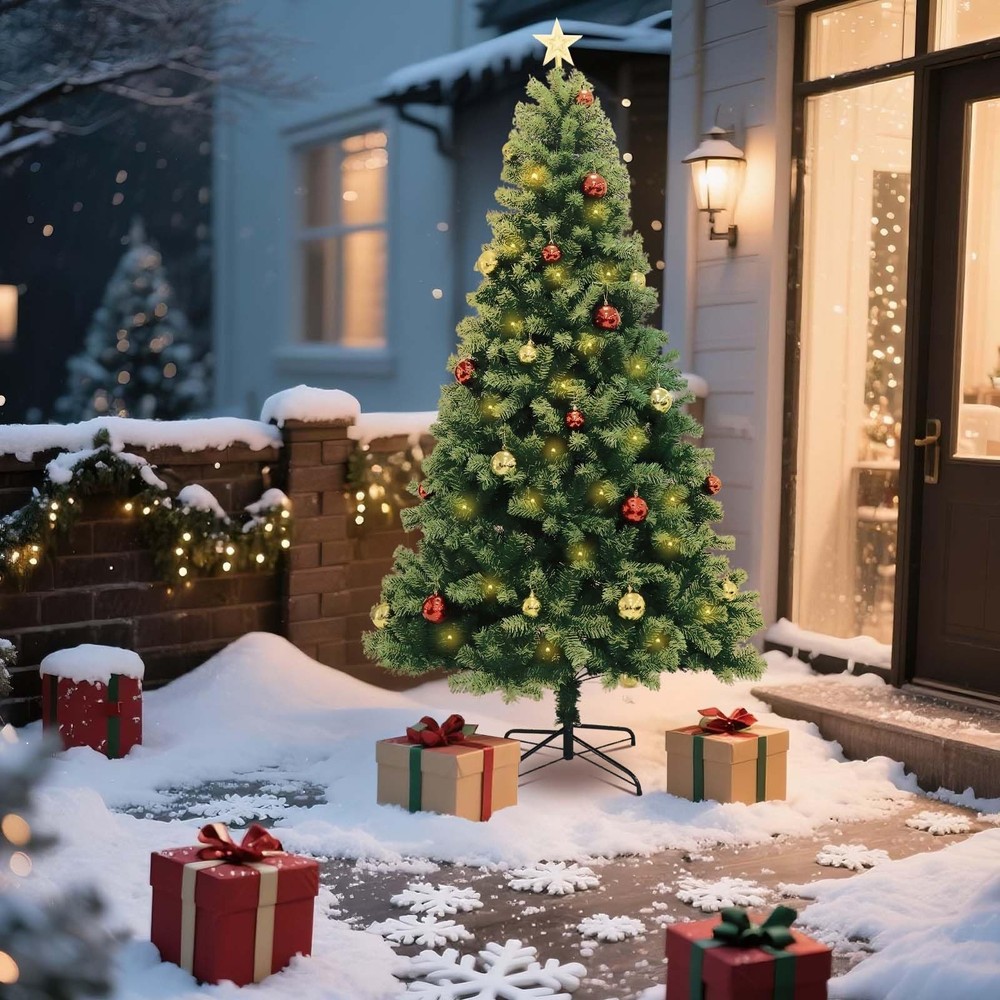 7FT Artificial Christmas Tree with Lights, Premium Hinged Artificial Pine Lighte