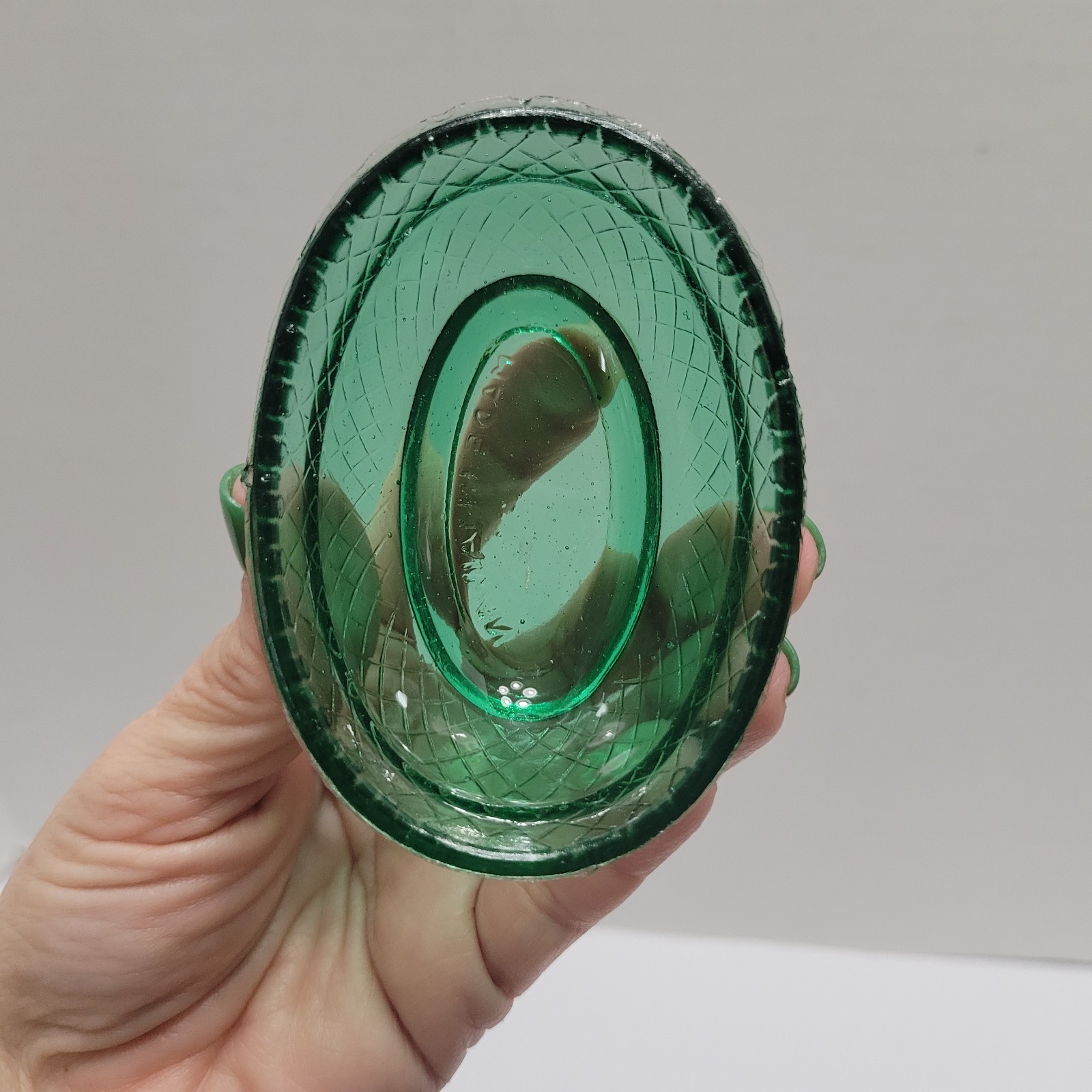 Vintage Green Glass Mini Hen On A Nest Salt Cellar Made In Taiwan 3.5" Chicken