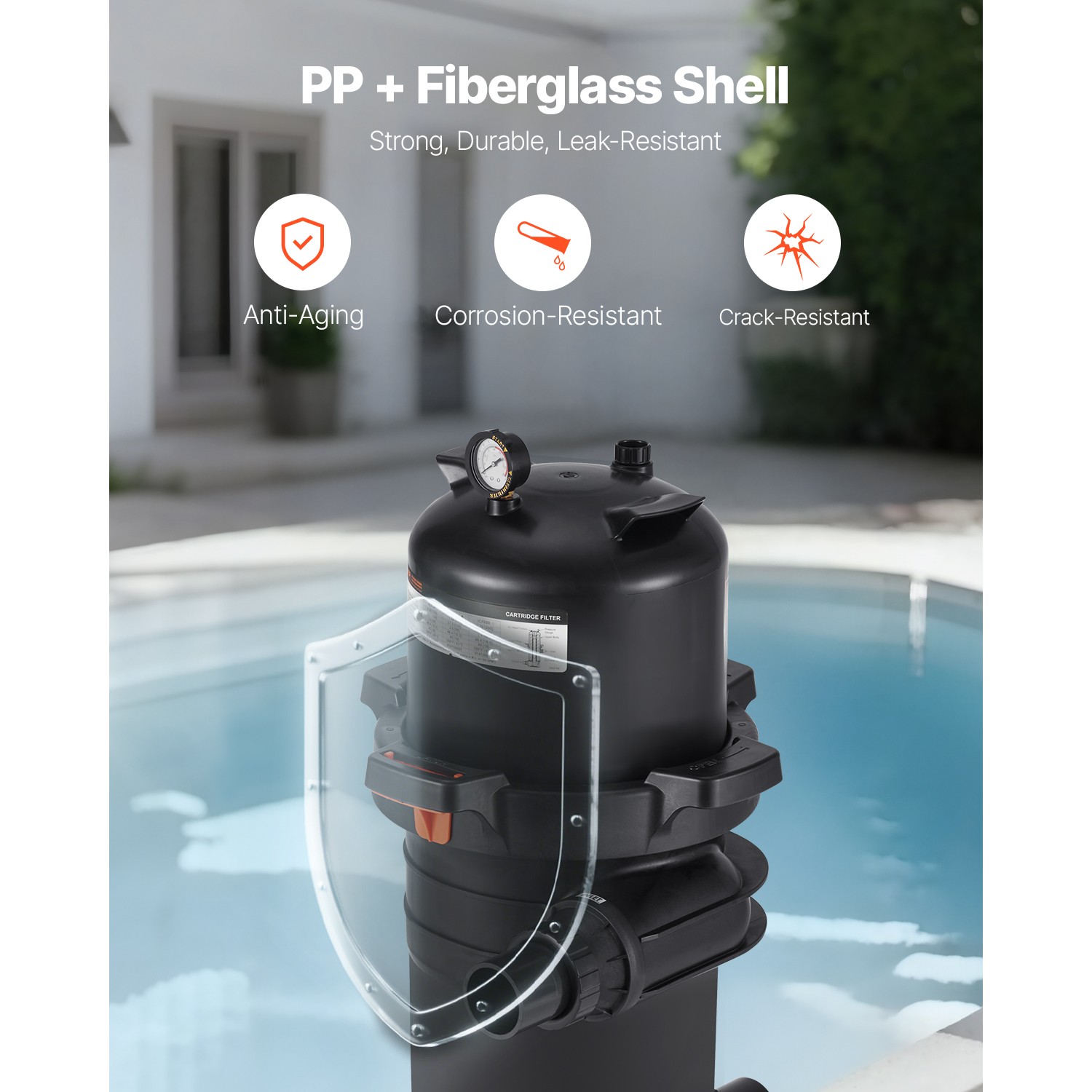 150 sq.ft² Cartridge Pool Filter Valve 9000 GPH Swimming Pool Filtration System