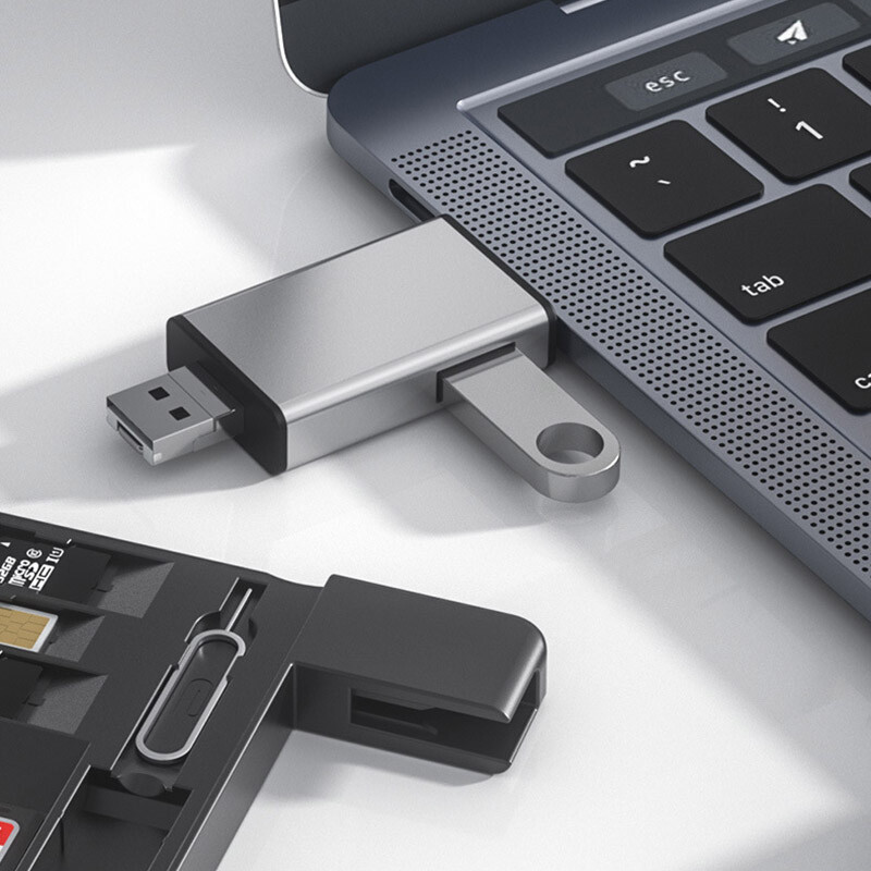 Multi-Port 4 in1 Universal SD TF Card Reader For iPhone, MacBook,Samsung Android