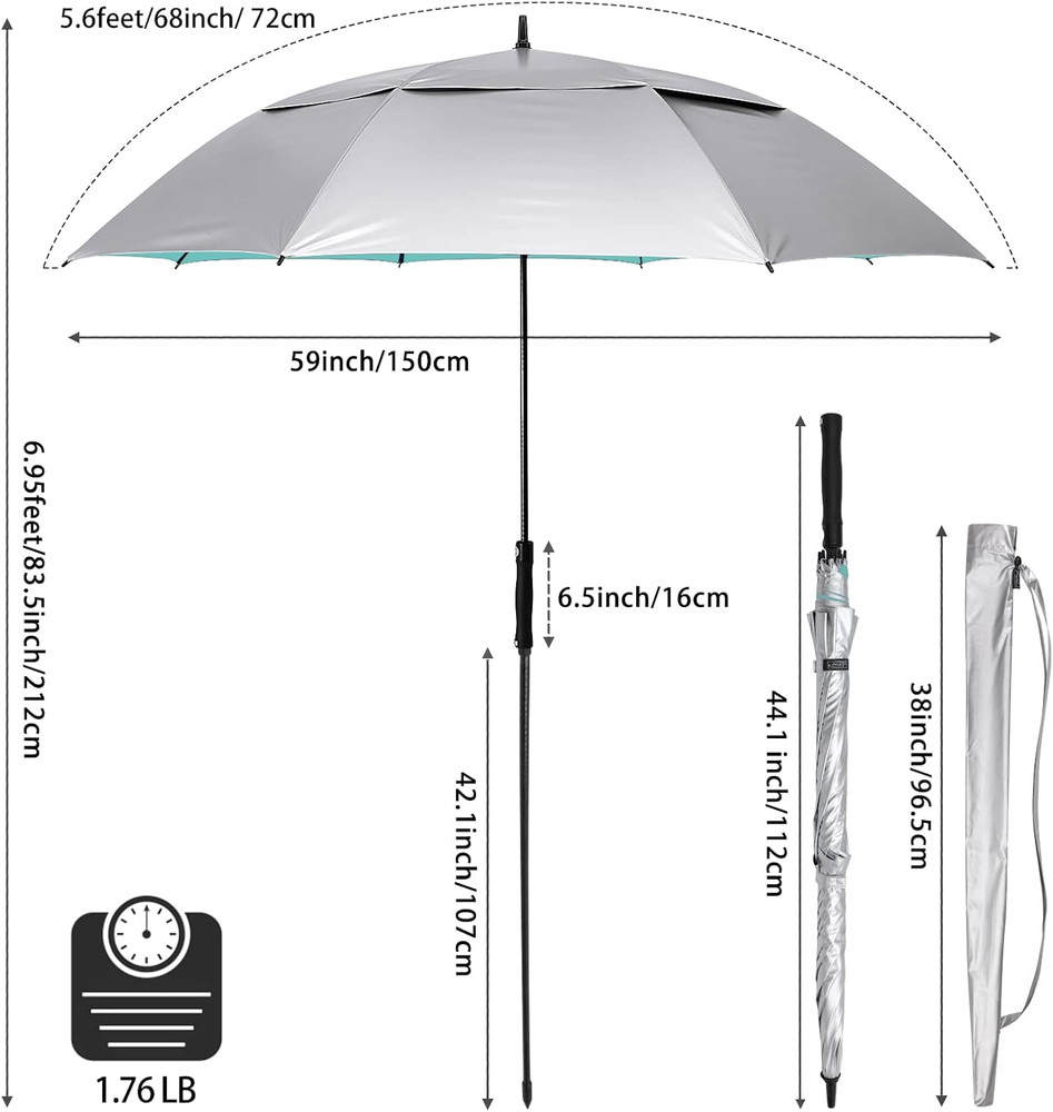 Vented UV Golf/Beach Umbrella 68" Arc, Auto Open Oversize Extra Large Windproof