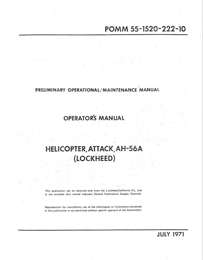 630 pg. 1971 Lockheed Army AH-56A Cheyenne Prototype Operator On Data CD