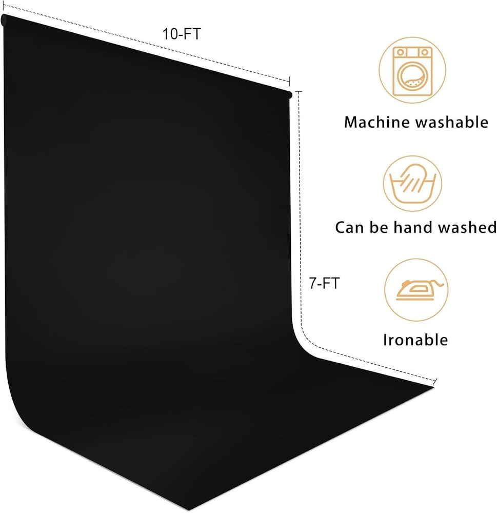 10 x 7 FT Black Backdrop Background for Photography, High Density Polyester Fabr