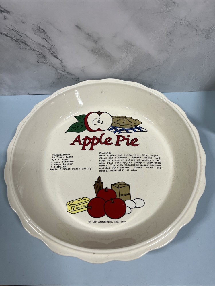 Ceramic Apple Pie Dish With Recipe 10” Pie 1990 EUC