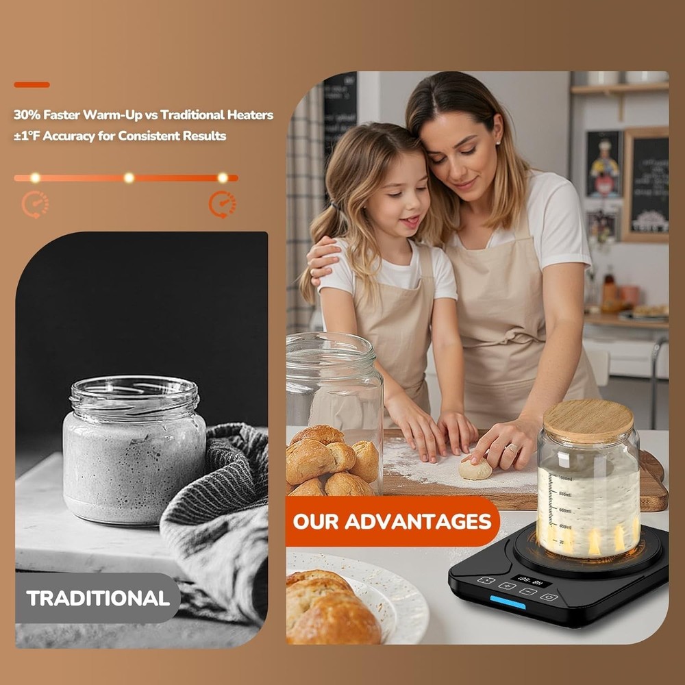 Compact Sourdough Starter Warmer with Smart Memory Control & Safety Features